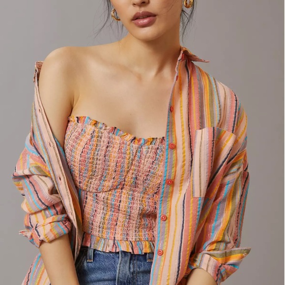 NWT Anthropologie Rainbow Smocked Top - Picture 3 of 4